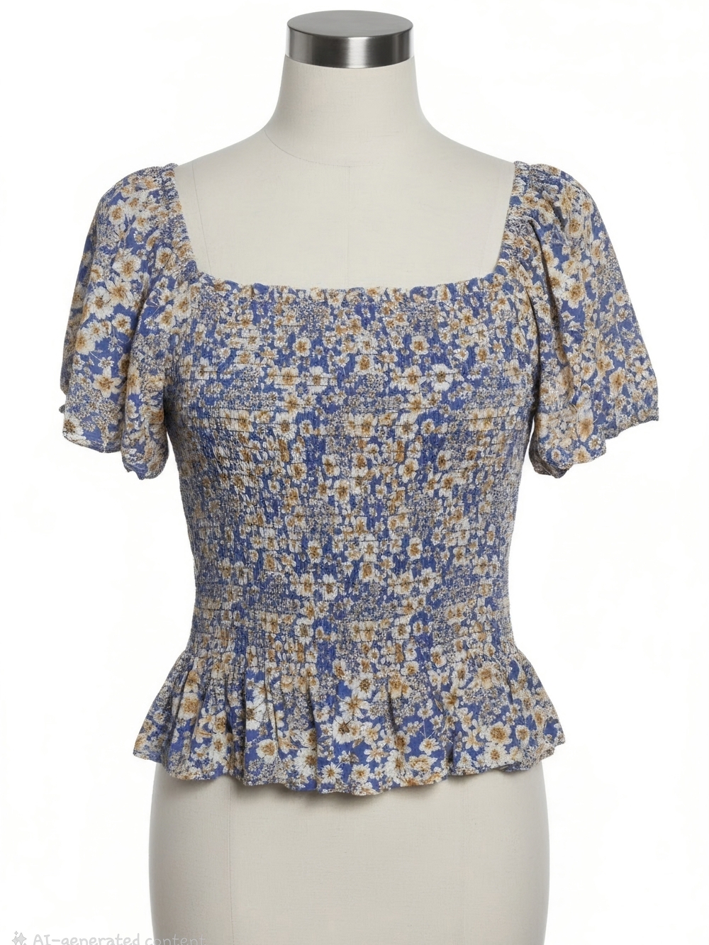 Patrons of Peace Blue Floral Smocked Peplum Top